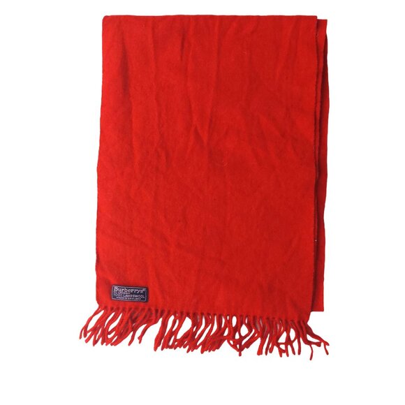 Vintage Burberry Solid Red Embroidered Prorsum Logo 100% Lambs Wool Scarves - Picture 1 of 6